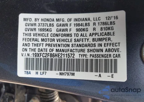 2017 Honda Civic Ex from USA, damaged, VIN 19XFC2F86HE211572